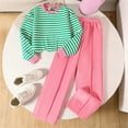 thumbnail image 2 of CYRBOKO Girls Outfit Sets, Striped Elastic Waist Cotton Long Sleeve Sweatsuit with Pants Green Size 9-10 T, 2 of 8