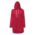 thumbnail image 2 of Women's Drop Shoulder Solid Color Hooded Sweatshirt with Side Pockets and Side Slits, Soft Breathable Long Sleeve Casual Pullover for Winter, Daily Wear and Street Fashion Red XXXXXL, 2 of 7