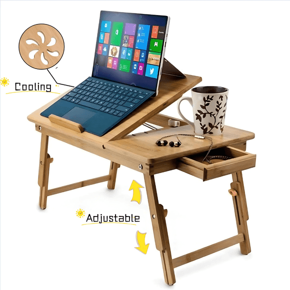 Zimtown Lap Desk 21" x 13", Nature Bamboo Folding Laptop Desk, Bed Tray Table for Computer, Adjustable Computer Notebook Desk Laptop Stand, Natural