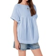 thumbnail image 5 of High Waist Women Short Sleeve Solid A-line Loose Blouse Tops, 5 of 6