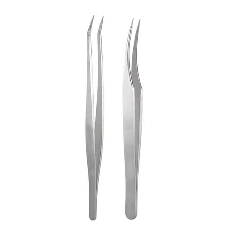 2Pc Stainless Steel Eyelash Extension Tweezers Straight Curved Tip Eyelash Tweezers for Eyelash Extension Applications With Storage