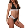 thumbnail image 4 of INSPIRE CHIC Women's Color Block Wavy Stripes Bikini Sets, 2 Piece Halter Top V Shaped Bottom Swimwear Bathing Suits X-Small Black, 4 of 5