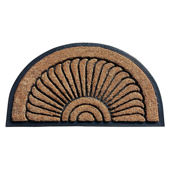A1HC Natural Coir & Rubber Half Round Door Mat 18x30 Inches Thick Durable Doormats for Entrance Heavy Duty, Long Lasting Front Entry Doormat, Sunburst Black