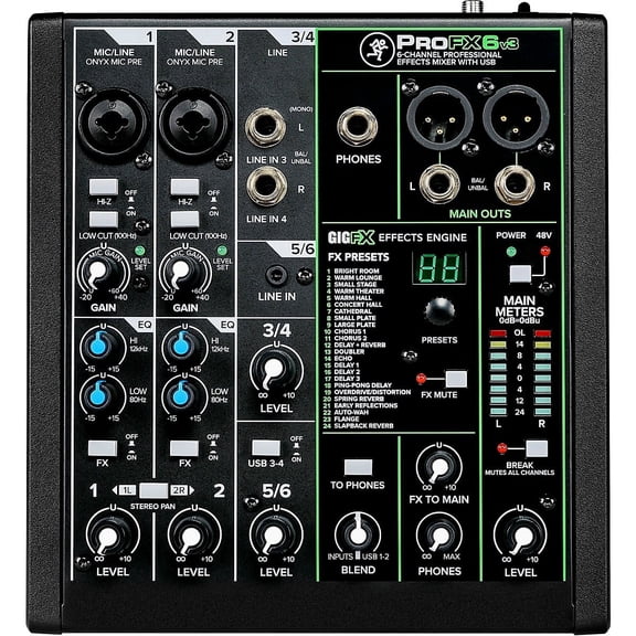 Mackie ProFX6v3 6 Channel Professional Effects Mixer with USB