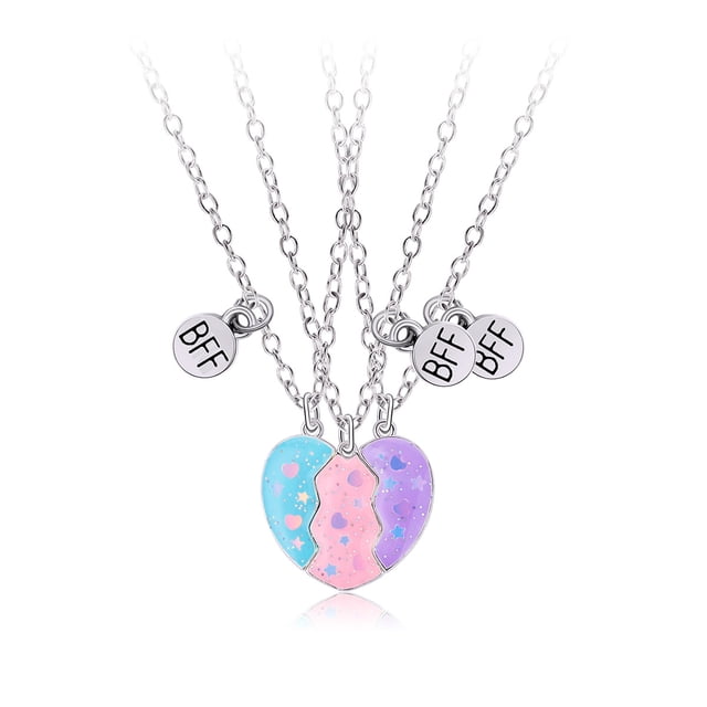 Collar de la amistad, collar de mejor amiga para 3 niñas, collares magnéticos con colgante de corazón a juego para hermana