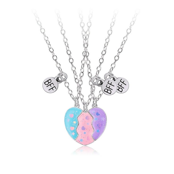 Collar de la amistad, collar de mejor amiga para 3 niñas, collares magnéticos con colgante de corazón a juego para hermana