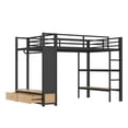 thumbnail image 5 of HICOMILA Full Size Loft Bed with Wardrobe, Metal Loft Bed Frame with Storage Shelves & Pegboard, Space-Saving Black Full-size Loft Bed with 2 Drawers, Black, 5 of 9