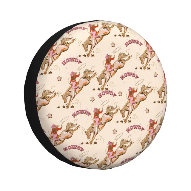 Fotbe Howdy Cowgirl Funda de Llanta de Repuesto con Estampado, Engrosada, Ajuste Universal para Jeep, Remolque, RV, SUV, Camión-16 inch
