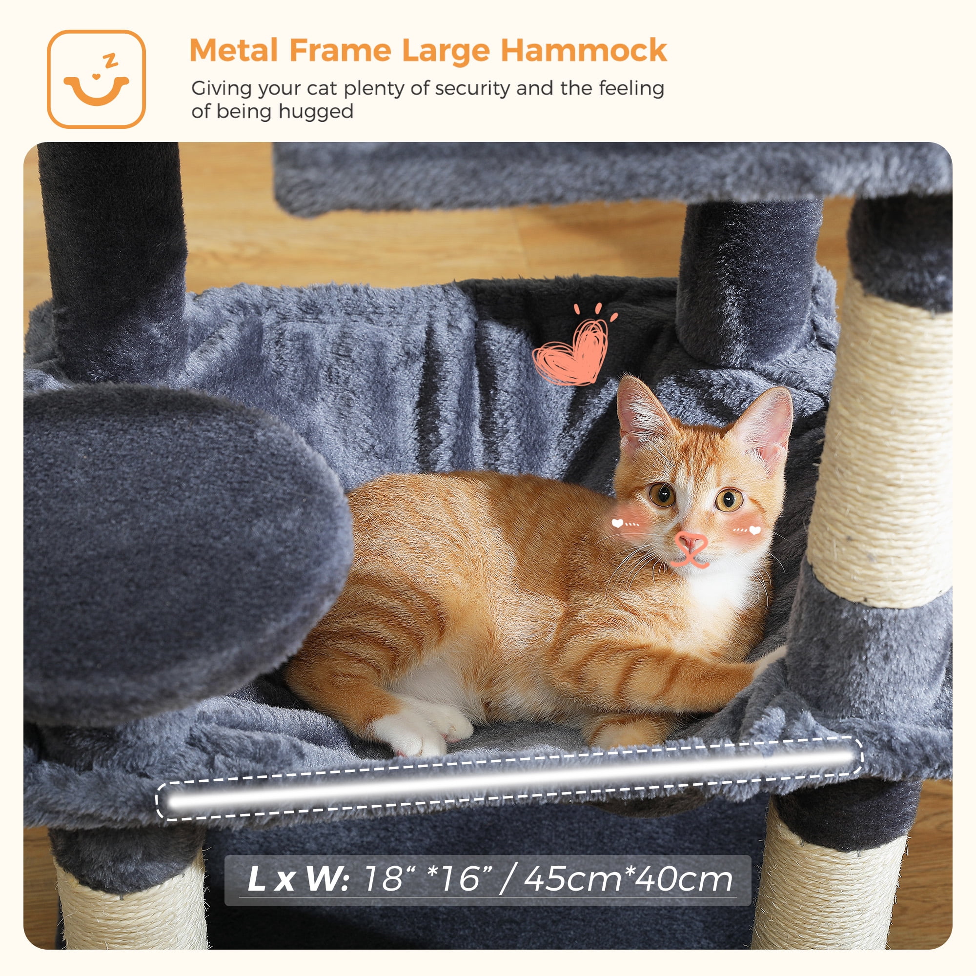 PEQULTI 45.7" Multi-Level Cat Tree Large Cat Tower Indoor with Condo and Hommock Dark Gray