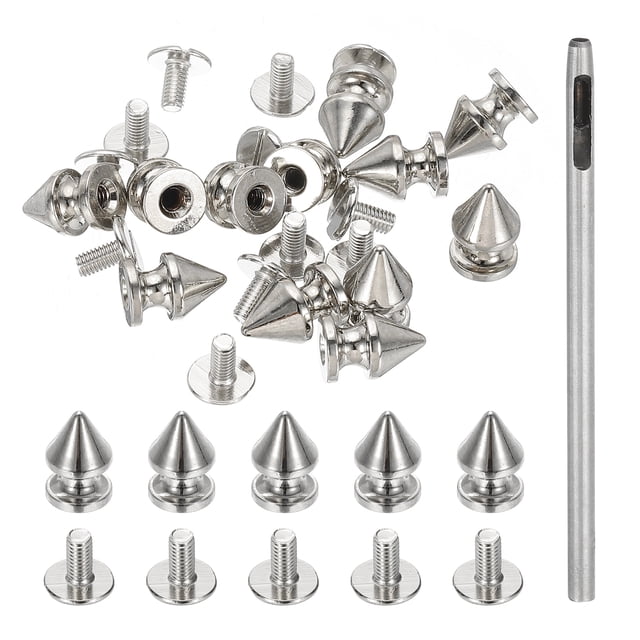 12mm Studs for Clothing, 24 Sets Spikes for Clothes Studs and Spikes Leather Rivets Metal Cone Punk Spikes Screw Posts for Leather Jacket, Bronze Silver