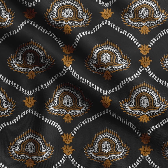 Soimoi Damask Print, Silk Fabric, Decor Sewing Fabric by The Yard 42 Inch Wide,Decorative Fabric for Shirts Suits Ties, Black