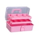 thumbnail image 4 of Caja de almacenamiento de 3 niveles, estuche de arte plegable, organizador de manualidades multifuncional, caja de aparejos portátil para maquillaje, Rosa, 4 of 8