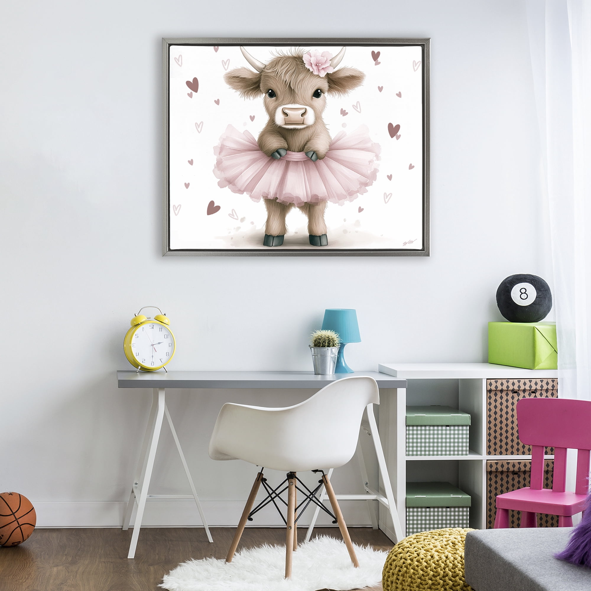 Stupell Industries Baby Calf with Tutu Gray Framed Floater Canvas Wall Art, design by Whimsical Wonders