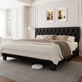 thumbnail image 4 of Virans Linen King Size Platform Bed Frame with Tufted Button Headboard,Upholstered Bed with Wood Slat Support,No Box Spring,Noise Free,Easy Assembly,Black, 4 of 9