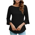 thumbnail image 2 of Womens O Neck T Shirts Casual Puff Sleeve Loose Dressy Blouses Summer Tops Womens Solid Tee Shirts Shirts for Women Long Sleeve Turtle Neck Tee Long Sleeve Polyester T Shirt Women Athletic T Shirt, 2 of 5