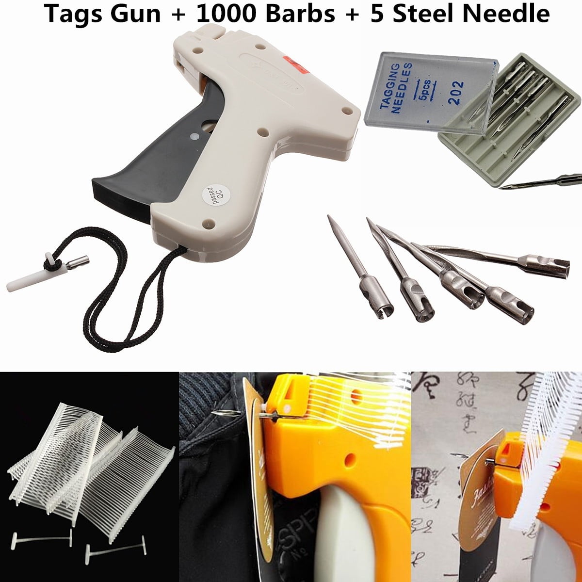 Price Tagging Gun Label Clothes Garment Tag Machine Set+5Needles+1000 Barbs EM 