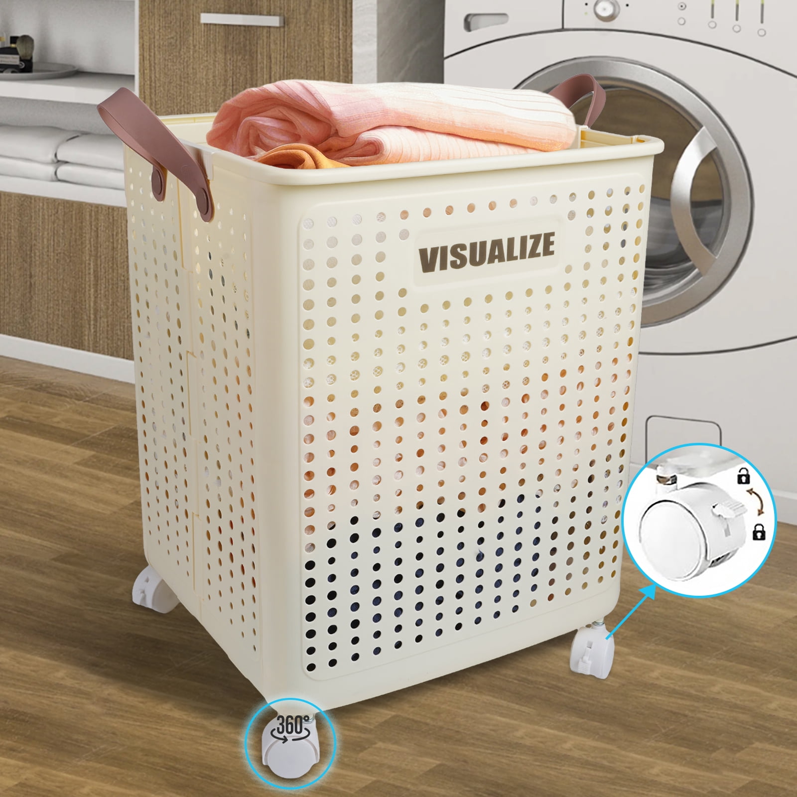 Koomade Large Foldable Wheeled Laundry Hamper with Handles and Ventilated Design