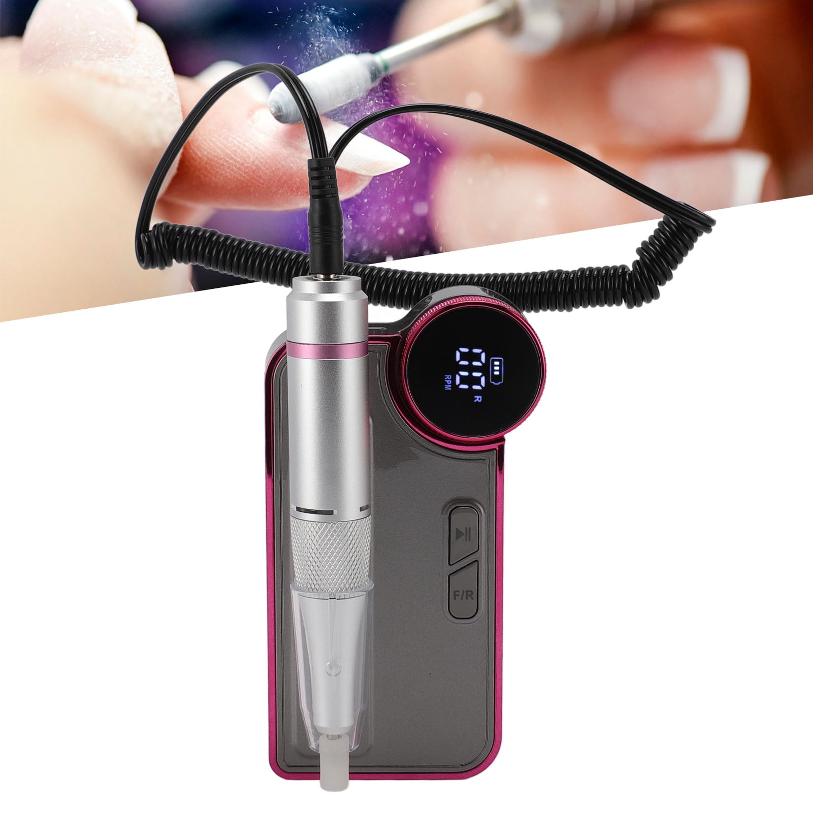 NFTIGB Professional 35000 RPM Electric Nail Drill Machine Portable E-File High Speed Low Noise for Manicure Pedicure Salon Home Use with Built-in Battery