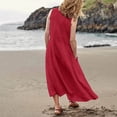 thumbnail image 5 of Womens Solid Color Round Neck Pockets Casual Long Dress Daily Tank Dress Casual Wraps for Women, 5 of 6