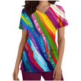 thumbnail image 2 of Puntoco Liquidación de blusas cortas para mujer, moda informal para mujer, cuello en V, estampado, manga corta, bolsillo, vestido de enfermera, 2 of 5