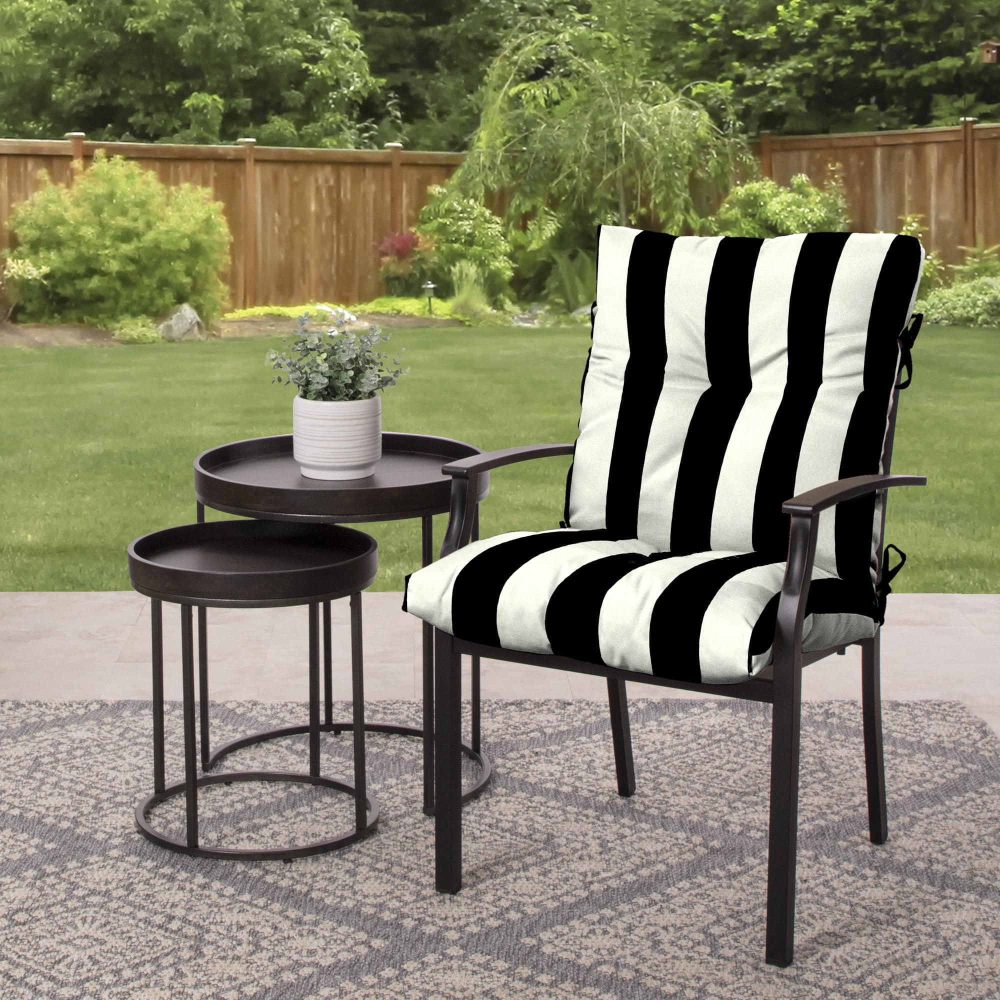 Better Homes & Gardens Outdoor Chair Cushion Black and White BHG Cabana  Stripe Black 