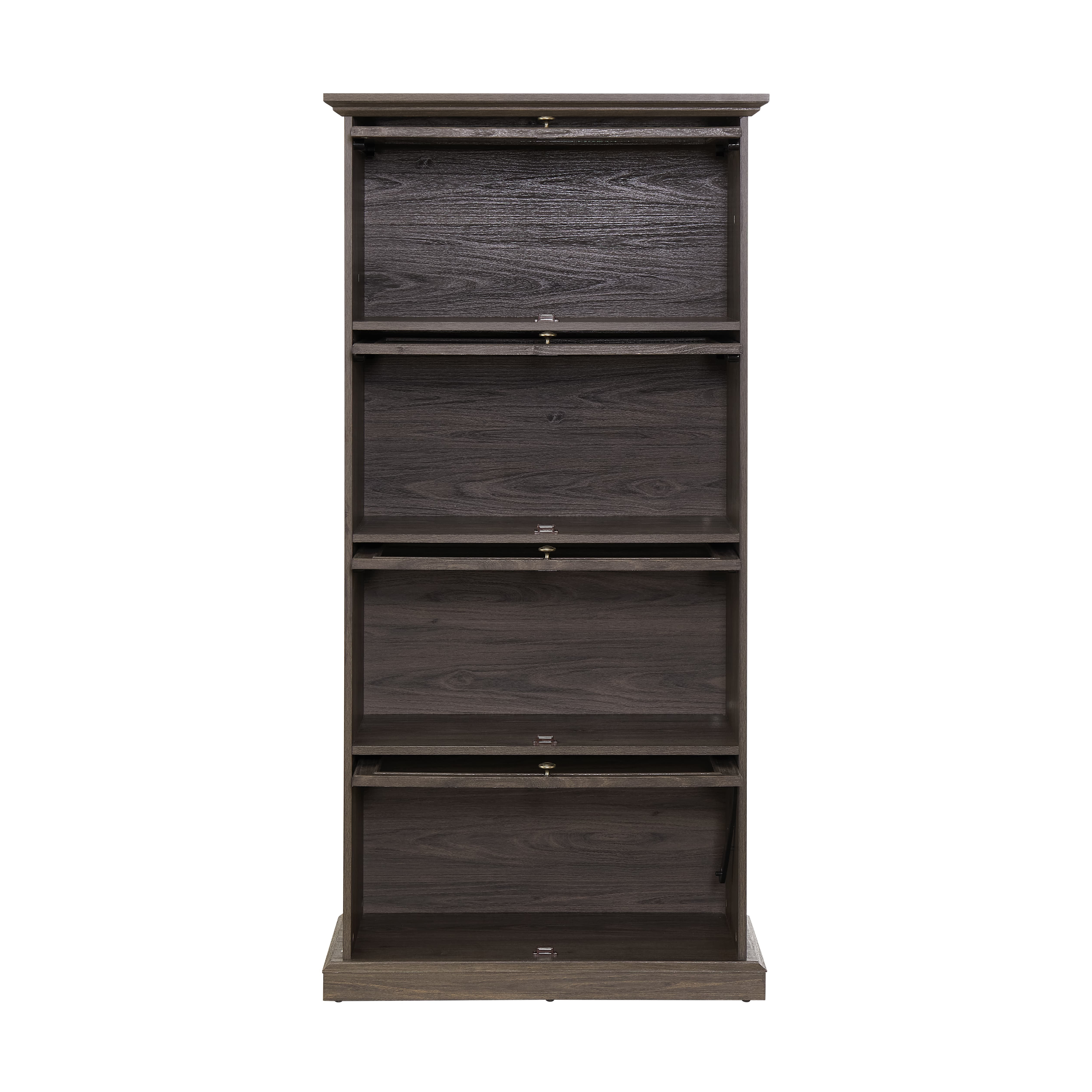 Aukfa 4-Tier Glass Display Cabinet,Cabinet Storage Curio Cabinet with Flip up Glass Doors, Brown