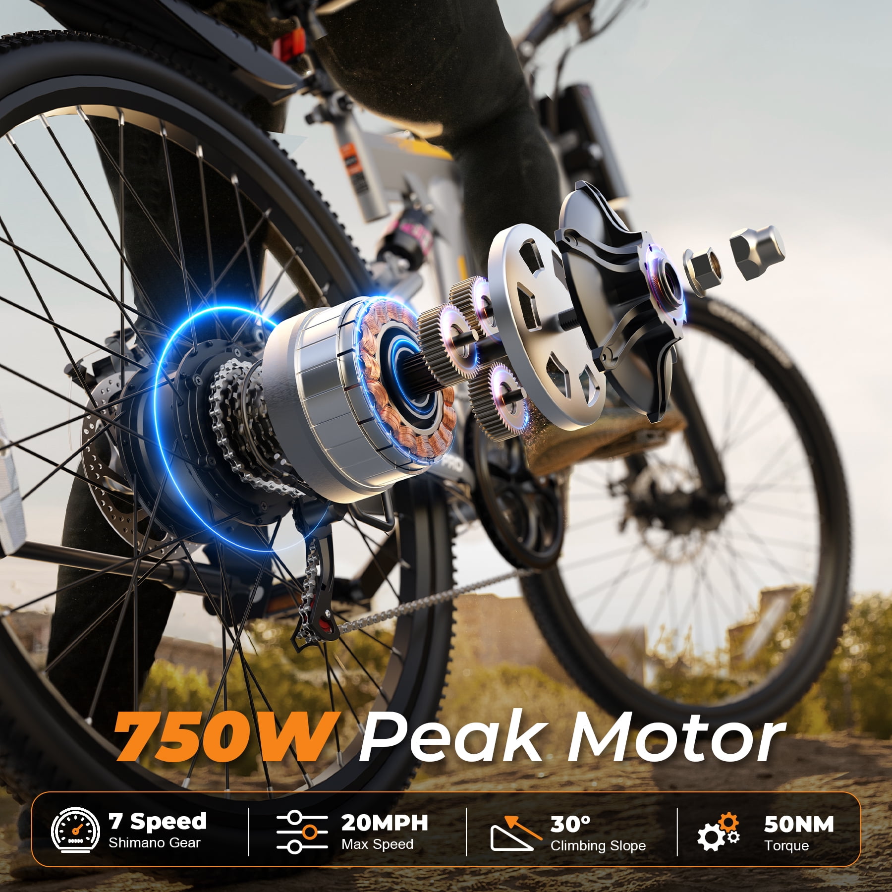 Electric Bike for Adults, 26" Folding E Bike with Peak 750W Motor, 48V 374.4Wh Removable Battery, up to 20+ mph 50 Miles, 7 Speed Gears, Full Suspension System UL2849(Orange)