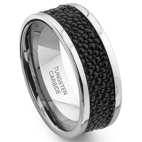 Titanium Kay Tungsten Carbide Black Stingray Leather Wedding Band Ring Sz 10.0