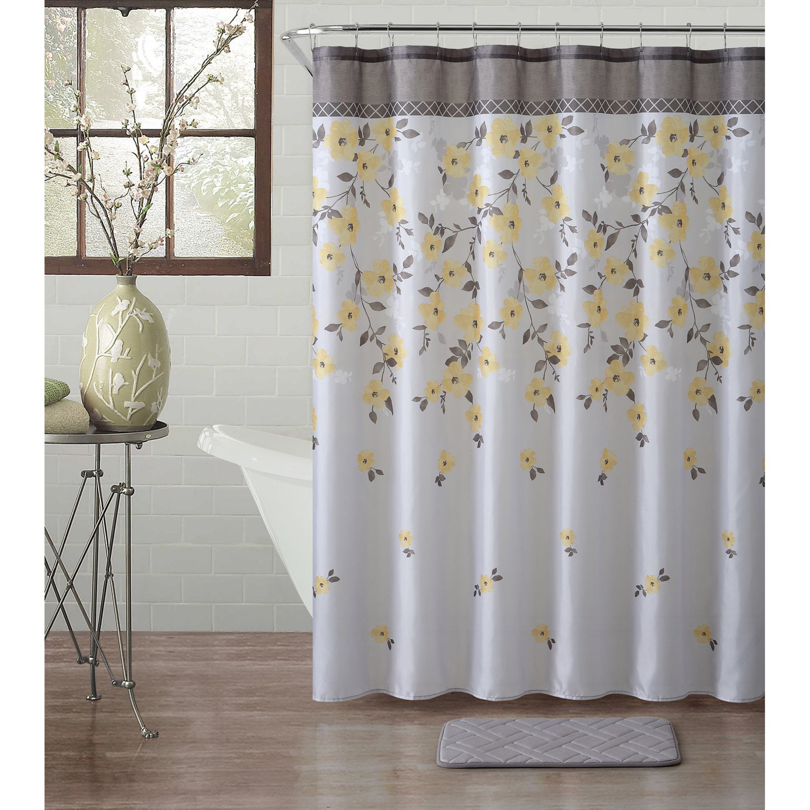 VCNY Home 14-piece Bath Set ~ Shower curtain with 12 hooks & Noodle rug 