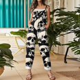 thumbnail image 4 of EANJE Halloween Women's Jumpsuits Gothic Skull Floral Graphic Women Overall Sleeveless Wide Leg Jumpsuit Plus Size Straps Rompers Trendy Bib Overalls Winter Clothing Dark Gray S, 4 of 6