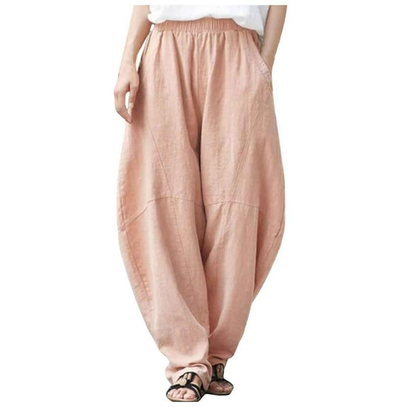 Lixiuxyad Loose Casual Pants Women Fashion Solid Pocket Casual Loose Pants Spliced High Waist Trousers Beige