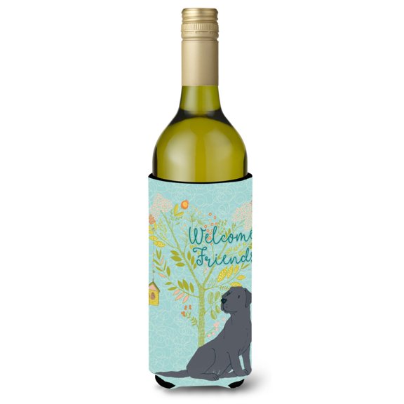 Carolines Treasures BB7595LITERK Welcome Friends Black Labrador Retriever Wine Bottle Beverge Insulator Hugger Wine