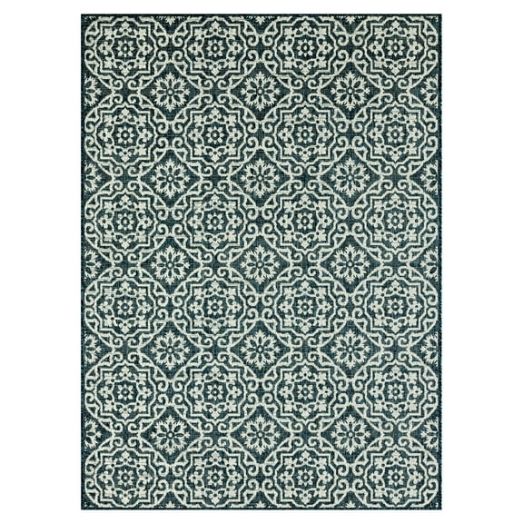 Nicole Miller New York Patio Country Danica Transitional Geometric Indoor/Outdoor Area Rug, Blue/White, 7'9"x10'2"
