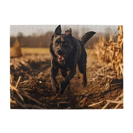 1000-Piece Wooden Jigsaw Puzzle for Adults & Families - Black Dog Running Field Fun & Educational Brain-Teasing Game Artistic Home Decor