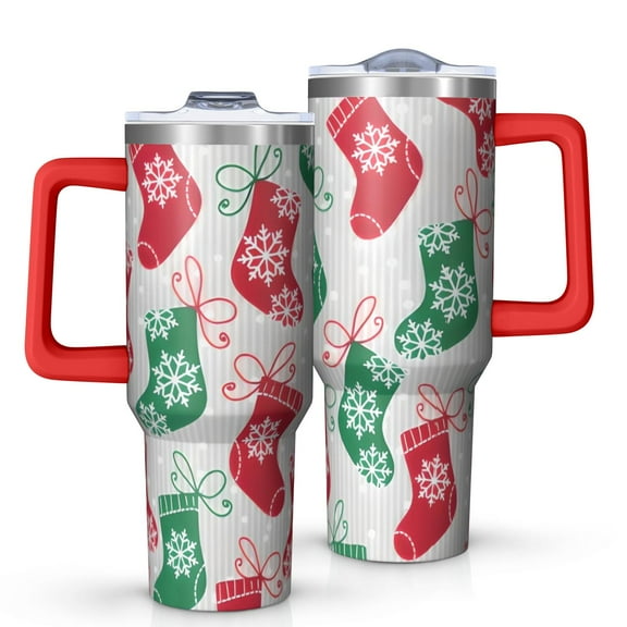 Christmas Stocking Pattern Tumbler with Handle and Lid,40oz Double Wall Vacuum Insulated Tumbler,Cups Gift for Women and Men