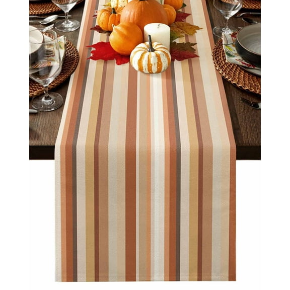 Fall Table Runner Thanksgiving Orange Stripes Table Runners Autumn Striped Cotton Linen Dresser Scarf Kitchen Dining Table Decor for Fall Holiday Party Decor 13x90 Inch