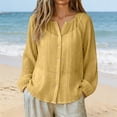 thumbnail image 2 of GZWYHT Womens Cotton Linen Shirts，Swim Shirt Workout Tops Cotton Linen Sun Shirt Hiking Shirts Long Sleeve Sun Shirt Women Beach Sweatshirt Women Button Down Shirt Yellow L, 2 of 9