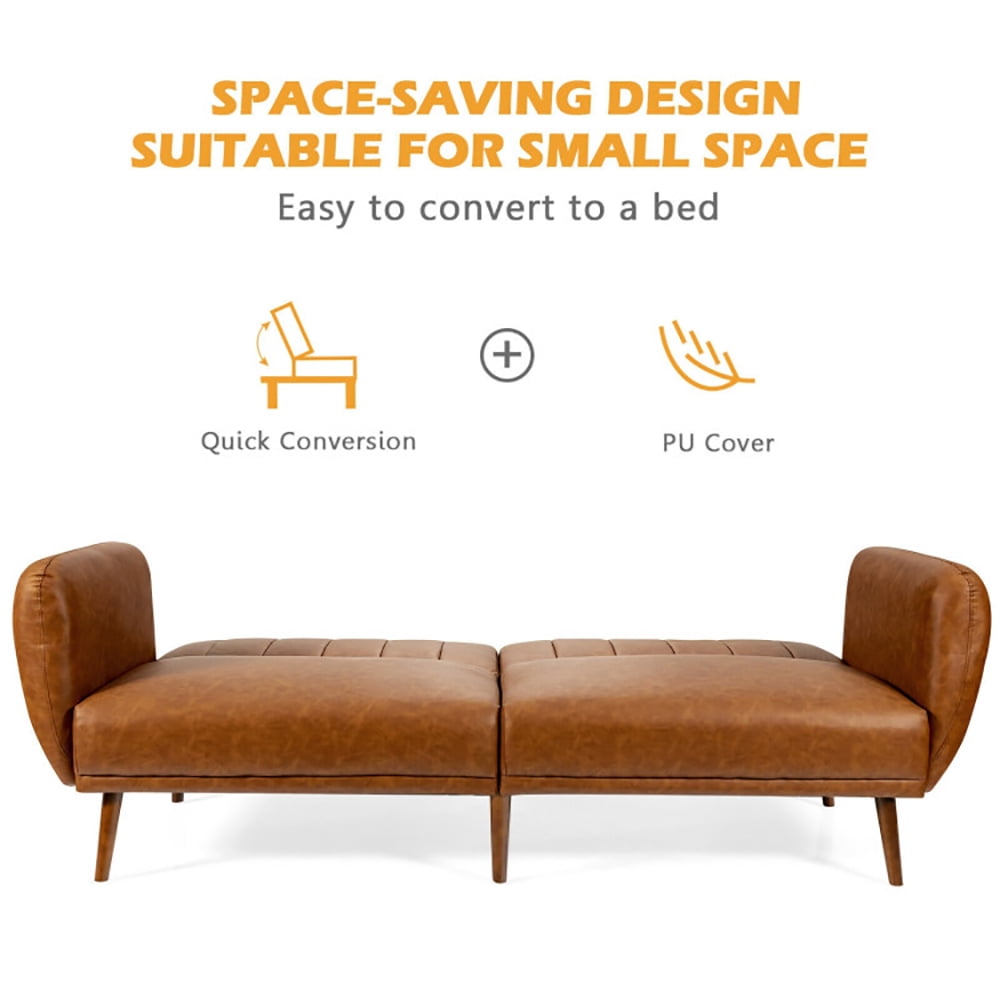 Finihen Convertible Futon Sofa Bed, Modern Convertible Sleeper Couch, 3 Seat Convertible Sofa Bed with Adjustable Backrest, for Living Room, Brown Finihen Convertible Futon Sofa Bed, Modern Convertible Sleeper Couch, 3 Seat Convertible Sofa Bed with Adjustable Backrest, for Living Room, Brown