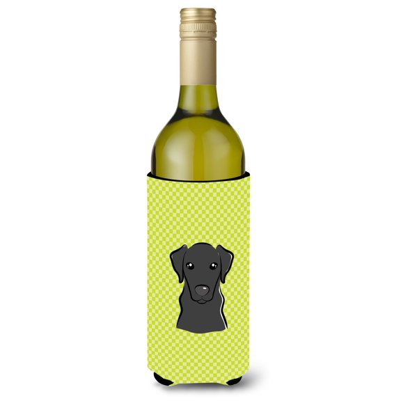 Carolines Treasures Checkerboard Lime Green Black Labrador Wine Bottle Beverage Insulator Hugger Wine Bottle multicolor