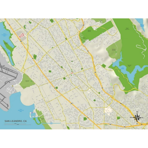 Political Map of San Leandro, CA Print Wall Art