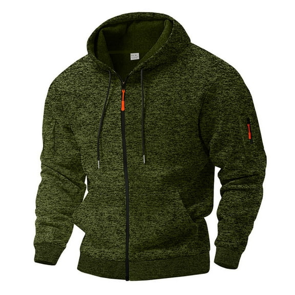 Xdegoge Men's Long Sleeve Hoodie Full Zip Hooded Sweatshirt Casual Thermal Jacket Fashion Loose Fitting Outerwear Lightweight Outdoor Hiking Solid Coat