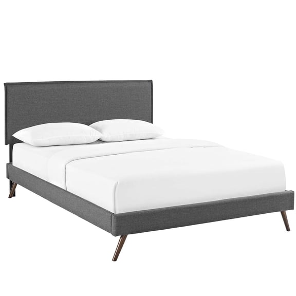 Platform Bed Frame, Queen, Gray, Fabric, Hotel Bedroom, Modern Contemporary, HB38048