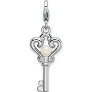 SWEET PEA JEWELLERY Sterling Silver Amore La Vita Rhodium-Pl Polished Fwc Pearl Key Charm (43 X 12) Made In China qcc132