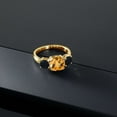 thumbnail image 3 of Gem Stone King 18K Yellow Gold Plated Silver Yellow Citrine and Black Onyx 3 Stone Engagement Ring for Women (4.10 Cttw, Gemstone November Birthstone, Cushion Checkerboard 8MM, Size 5), 3 of 5