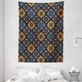 thumbnail image 1 of Abstract Tapestry, Folk Motif Repetition of Bohemian Shapes Hatched Style Art Pattern, Wall Hanging for Bedroom Living Room Dorm Decor, 60W X 80L Inches, Indigo and Multicolor, by Ambesonne, 1 of 2