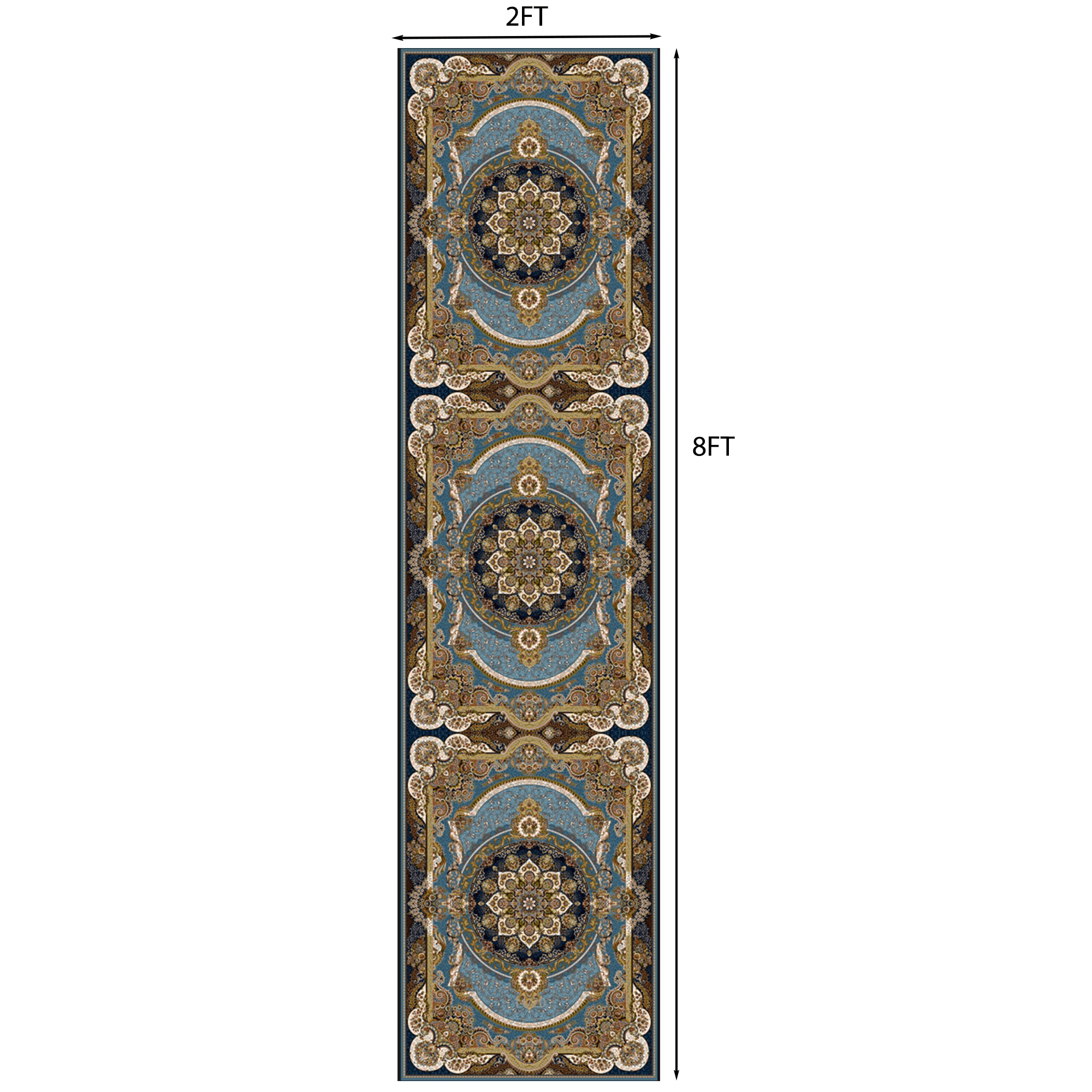 Mitzzllc 2'x8' Non Slip Vintage Runner Rugs, Machine Washable Long Floor Carpet for Entryway, Blue and Black