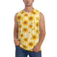 thumbnail image 2 of Lsque Yellow White Striped Sunflower Print Men's Cotton Blend Sleeveless Muscle Shirts (S-3XL)- Moisture Wicking, Odor Protection, UPF 30+,Medium, 2 of 8