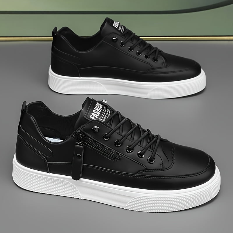 Men'S White Sneakers, Black Sneakers, Two-Color Low-Top Casual Sports Shoes, Outdoor Hiking Lace-Up Zipper Embellished Skateboard Shoes, Large Size Fashion Trendy Versatile Street Spring, Summer
