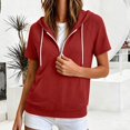 thumbnail image 2 of DJDLJWCJ Women's Full Zip Up Hoodie Plus Size Long Hoodies Sweatshirts Solid Color Short Sleeve Tops Red Size L, 2 of 8