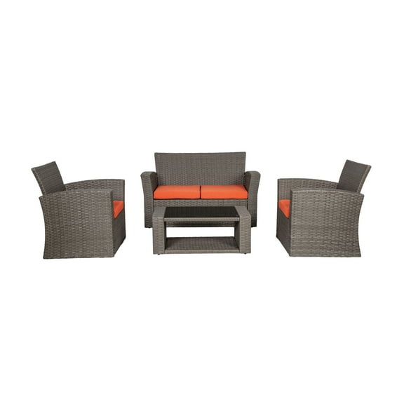 Westin Outdoor 4PC Rattan Wicker Sofa Coversation Set with Cushions UV Weather Resistant, Gray/Orange